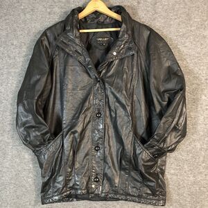 Pelle Leather Coat Womens M VTG 80’s Black Jacket Shoulder Pads Lined Pockets